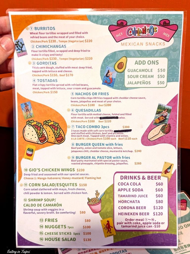 Chilangos Mexican menu